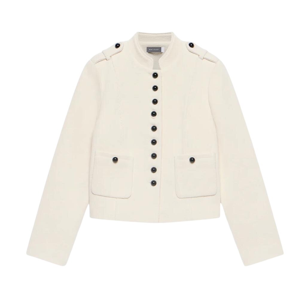 Mint Velvet Cream Wool Blend Military Jacket